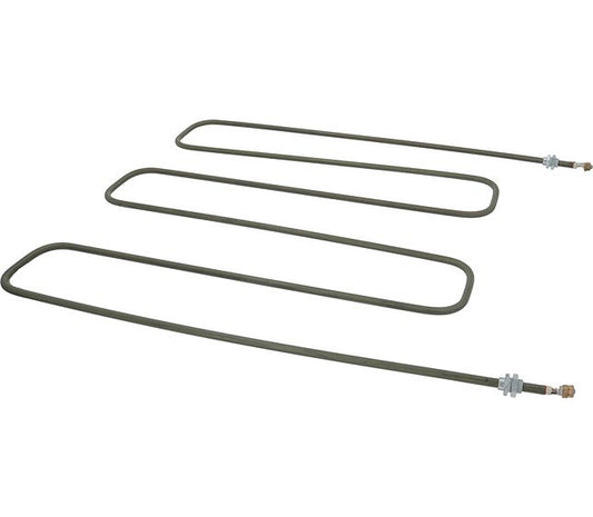 Three dark gray replacement coil tubes with metal threaded ends and nuts, arranged diagonally on a plain white background.
