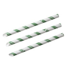 Vegware Bubble tea green stripe 12mm paper straw, 9in / 230mm