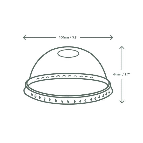Vegware 96-Series PLA dome lid, straw slot