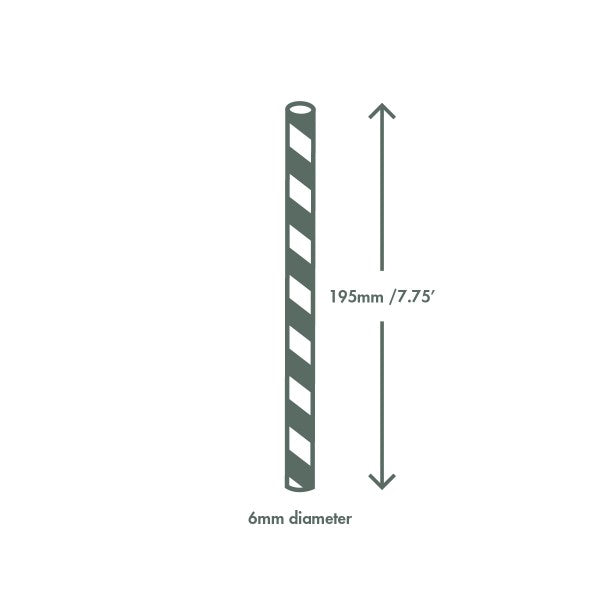 Vegware Standard green stripe 6mm paper straw, 7.8in / 200mm