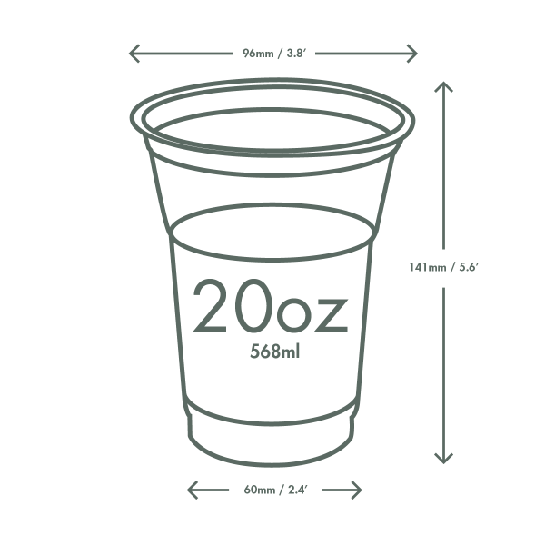 Vegware 20oz / 600ml PLA cold cup, 96-Series