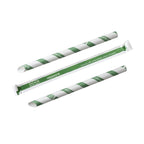 Vegware Bubble tea green stripe 12mm paper straw, wrapped, 9in / 230mm