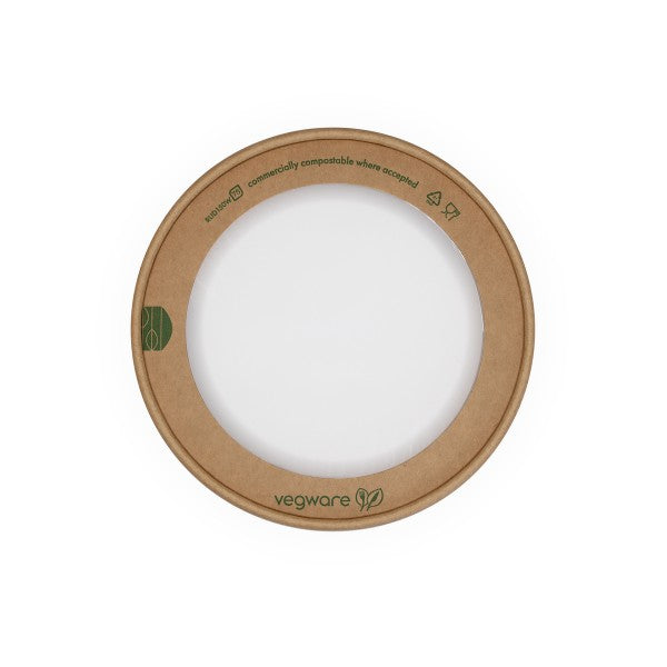 Vegware Round kraft paper lid, cellophane window, 150-Series