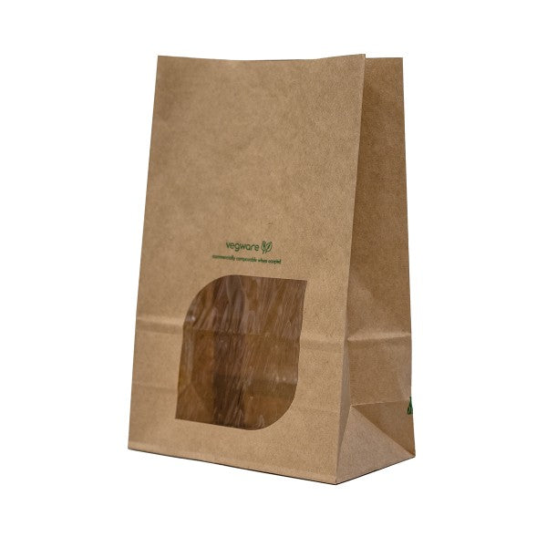 Vegware 5 x 3 x 8in kraft NatureFlex window bloomer bag