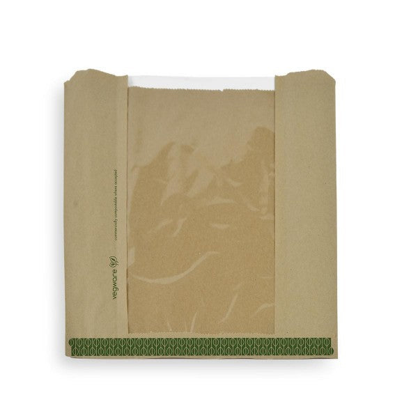 Vegware 10 x 10in / 250 x 250mm kraft NatureFlex window bag