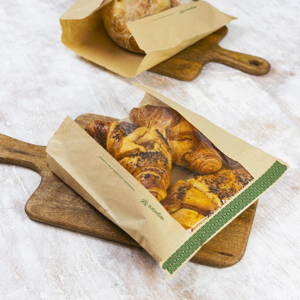 Vegware 10 x 10in / 250 x 250mm kraft NatureFlex window bag