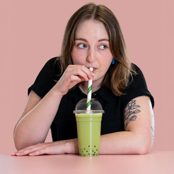 Vegware Bubble tea green stripe 12mm paper straw, wrapped, 9in / 230mm