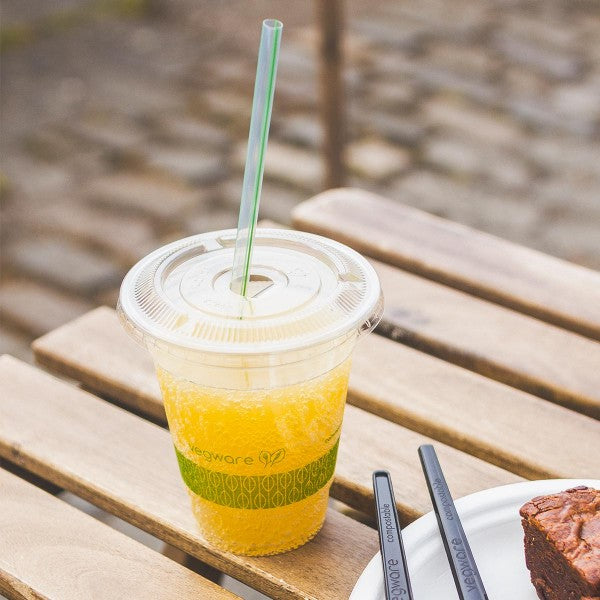 Vegware 96-Series PLA flat lid, straw slot