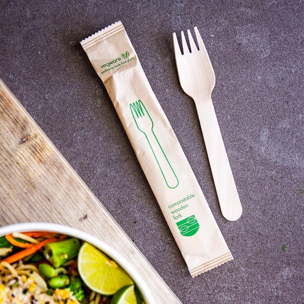 Vegware Compostable wooden fork, wrapped