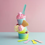 Vegware 3.5in / 90mm tutti frutti paper ice cream spoon, wrapped