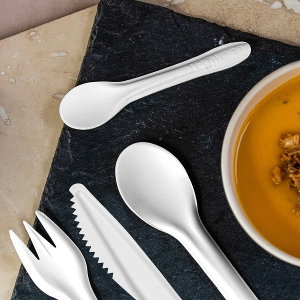 Vegware 4.5in / 115mm compostable paper teaspoon