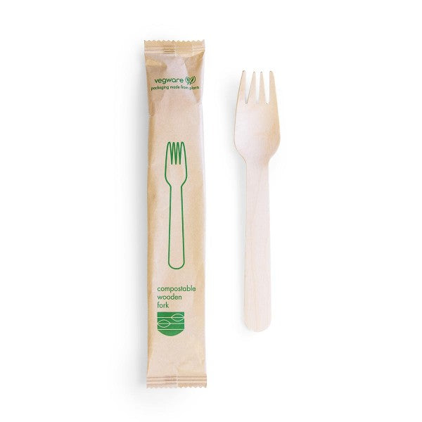 Vegware Compostable wooden fork, wrapped