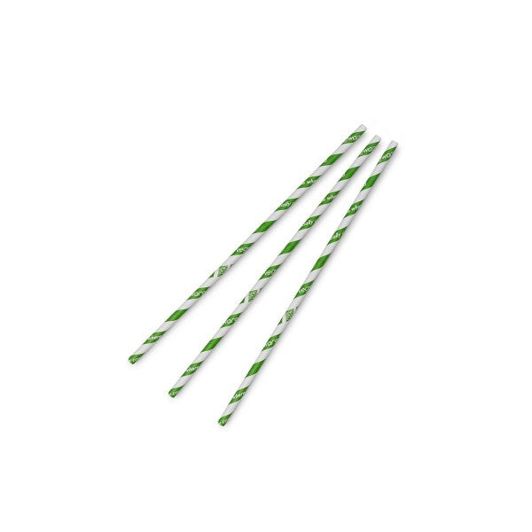 Vegware Standard green stripe 6mm paper straw, 7.8in / 200mm