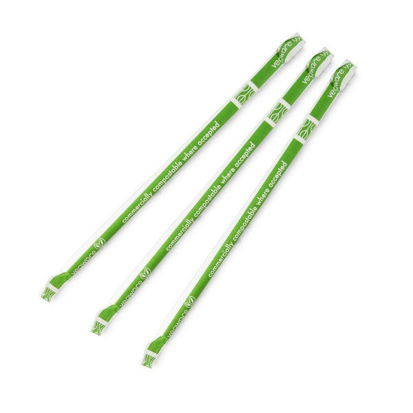 Vegware Jumbo white 8mm paper straw, wrapped, 7.8in / 200mm