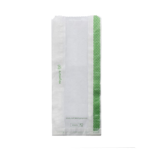Vegware 100 x 50 x 250mm glassine bag with NatureFlex window