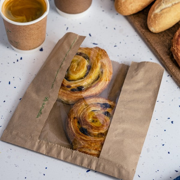 Vegware 8.5 x 8.5in / 215 x 215mm kraft NatureFlex window bag