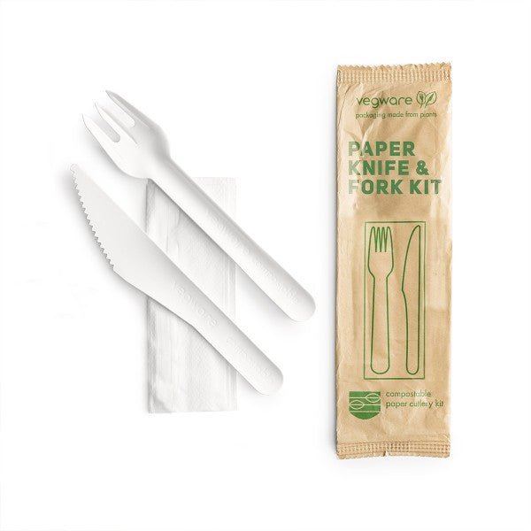 Vegware Compostable paper knife and fork kit