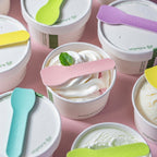 Vegware 3.5in / 90mm tutti frutti compostable paper ice cream spoon