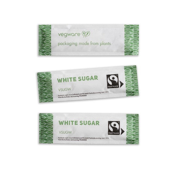 Vegware Fairtrade white sugar sticks, compostable wrap